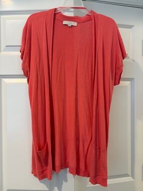 LOFT Coral Open-Front Short Sleeve Drape Cardigan